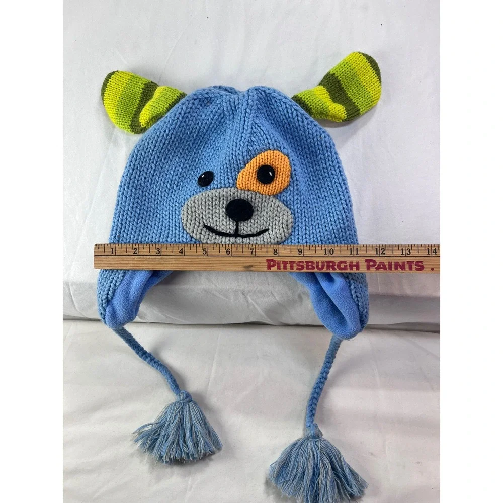 Kyber Outerwear Kids Blue Wool Blend Puppy Dog Knit Trapper Hat Fleece Lined